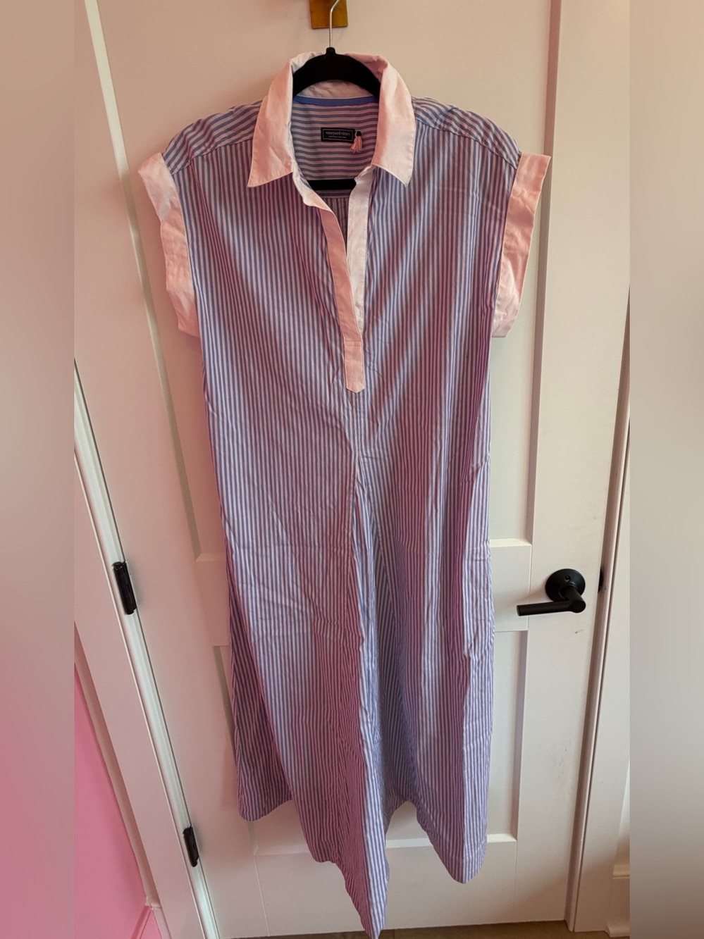 Vineyard Vines Pippa Stripe Midi Dress Blue Pink Dress with white Trim